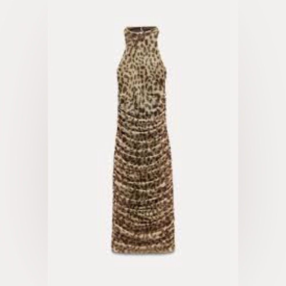 NWT Zara animal print leopard tulle ruched dress large